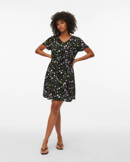 The Easy Joy Short Black Floral Shirt Dress