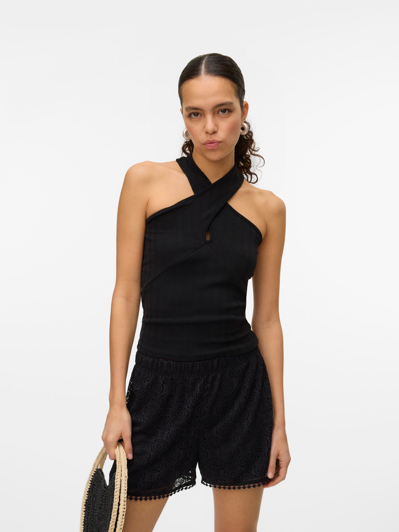 The Maya Black Crochet Diamond Shorts