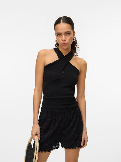 The Maya Black Crochet Diamond Shorts