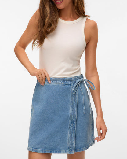 The Liza Short Denim Wrap Skirt