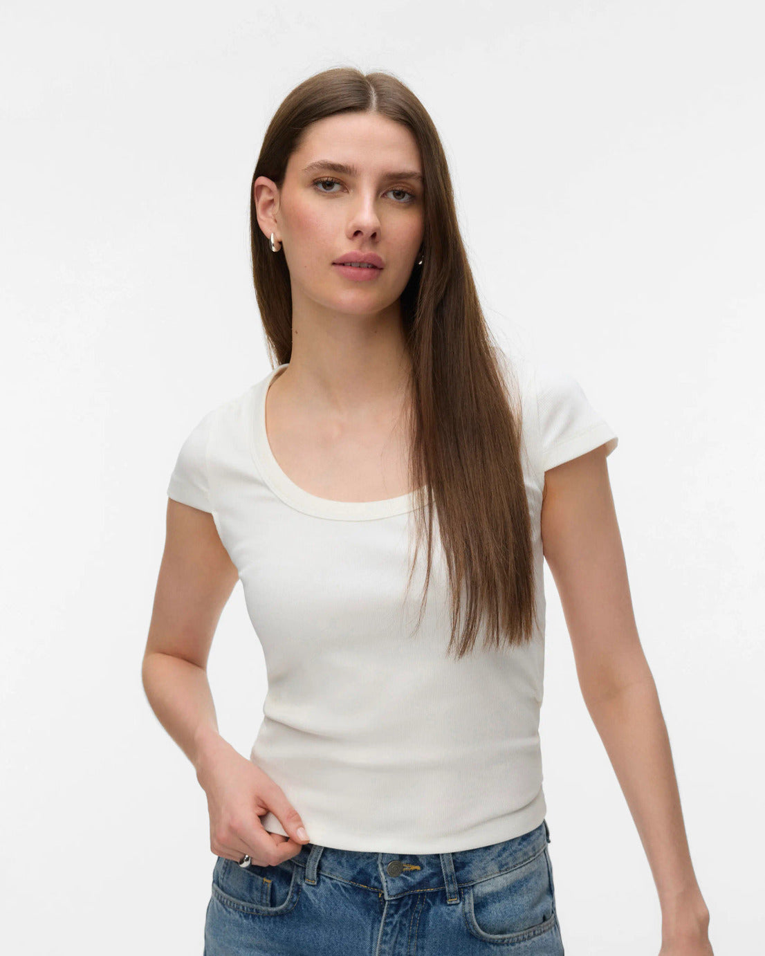 The Chloe U-Neck Fitted Top: White