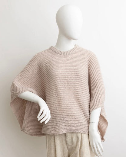 Ribbed Knit Poncho with Armholes