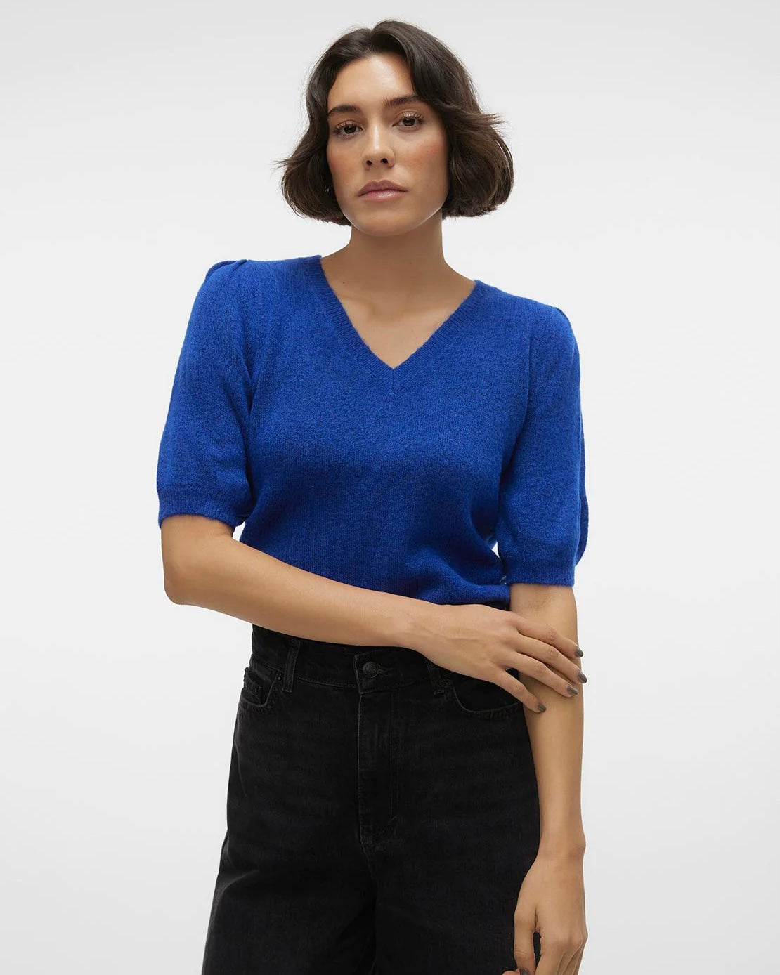 The Elly V-Neck Puff Pullover Top