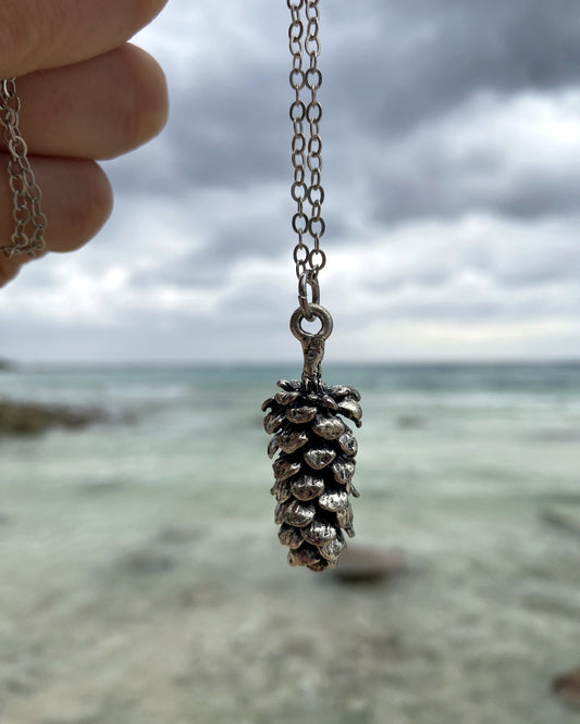 Large Pine Cone Silver Necklace