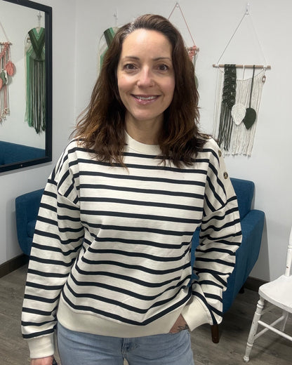 The Tony Long Sleeve Stripe Button Sweatshirt