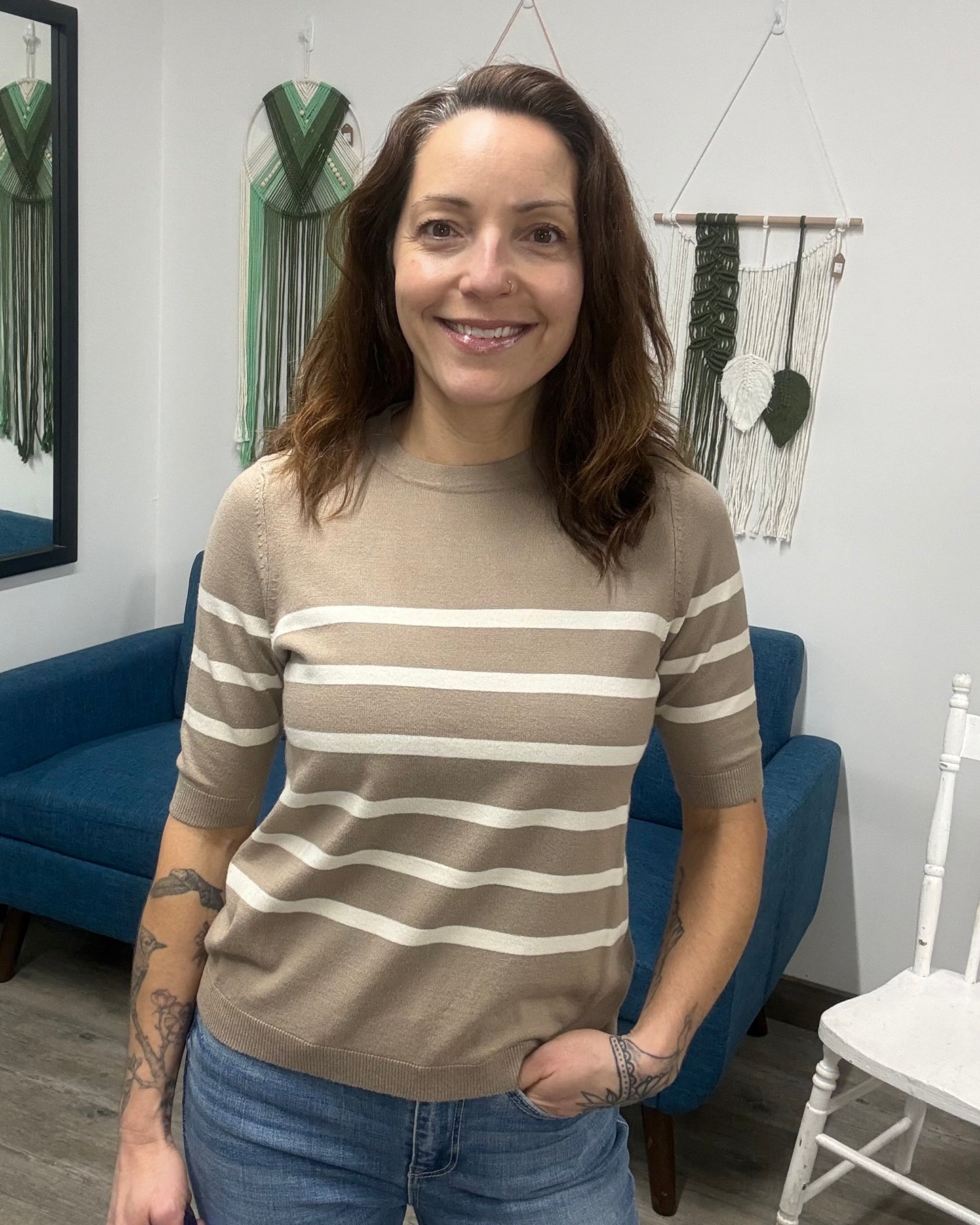 The Saba Crew Neck Stripe Top