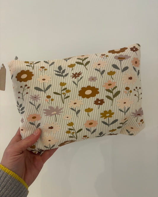 Neutral Floral Corduroy Cosmetic Bag