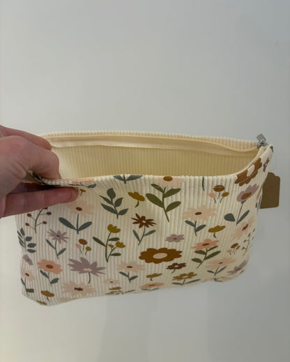 Neutral Floral Corduroy Cosmetic Bag
