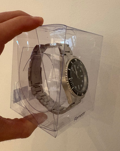 Men's Silver Sunray + Black Face Analog Watch