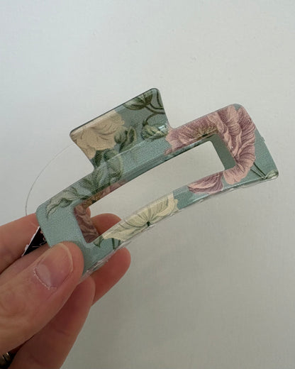 Floral Rectangle Claw Clip