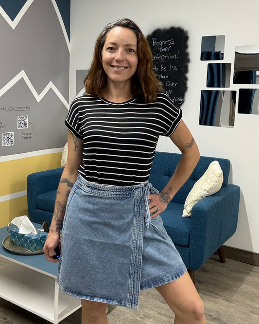 The Liza Short Denim Wrap Skirt