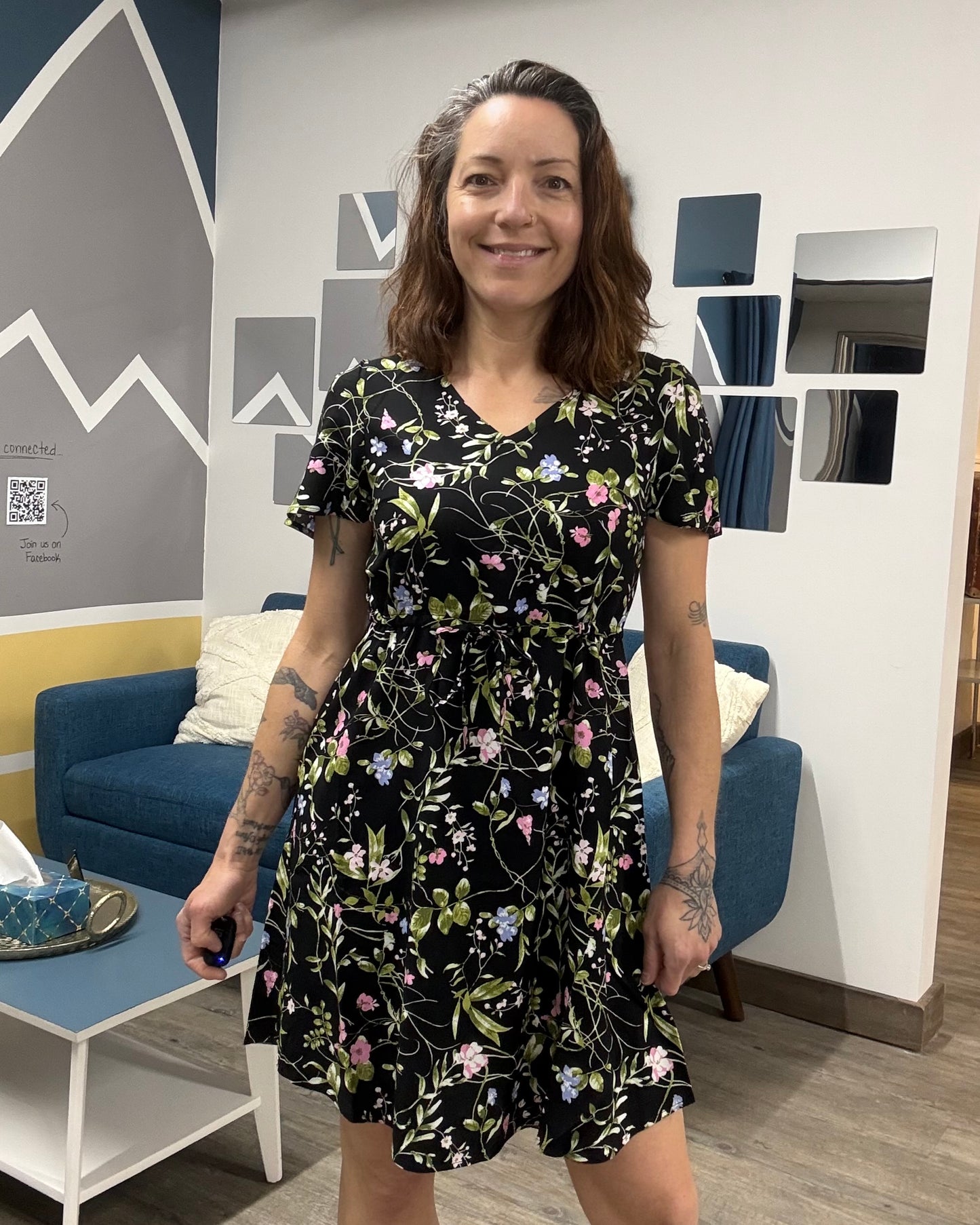 The Easy Joy Short Black Floral Shirt Dress