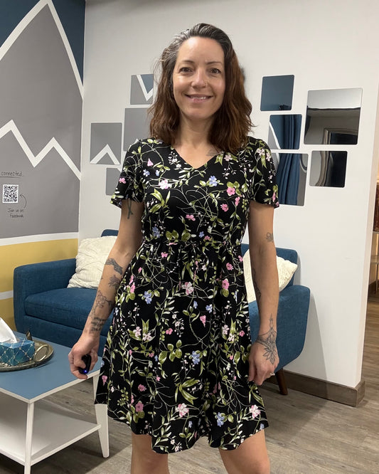 The Easy Joy Short Black Floral Shirt Dress