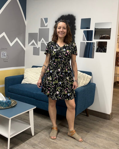 The Easy Joy Short Black Floral Shirt Dress