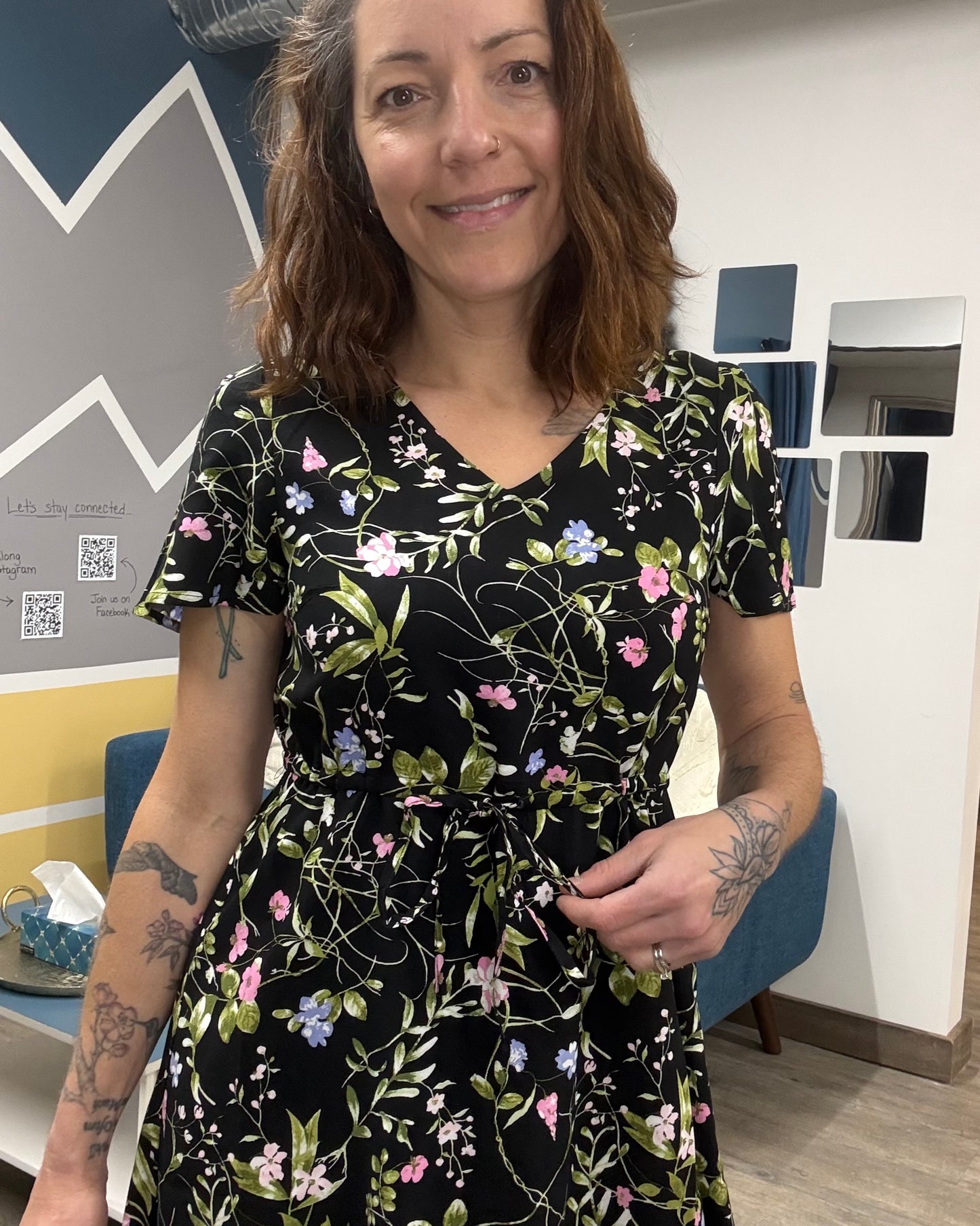 The Easy Joy Short Black Floral Shirt Dress
