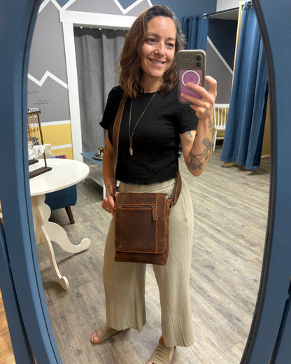 Henry Unisex Leather Mini-Messenger Bag: 2 COLORS