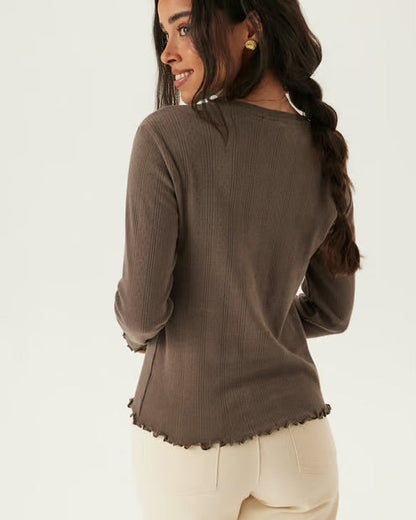 The Marie Lettuce Hem Ribbed Top - 3 COLORS