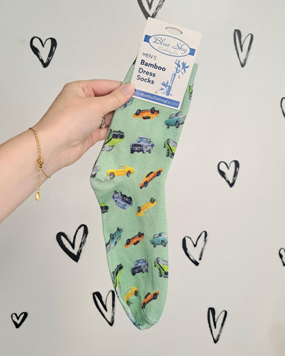 Green Muscle Car Men's Bamboo Dress Socks 🍁