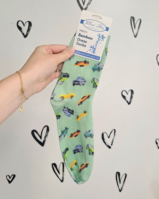 Green Muscle Car Men's Bamboo Dress Socks 🍁