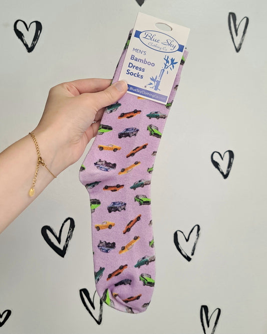 Purple Muscle Cars Men's Bamboo Dress Socks 🍁