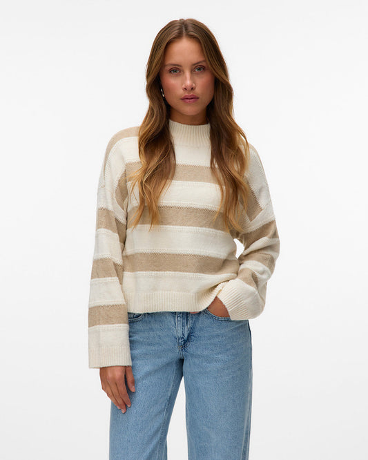 The Inez High Neck Stripe Knit Sweater