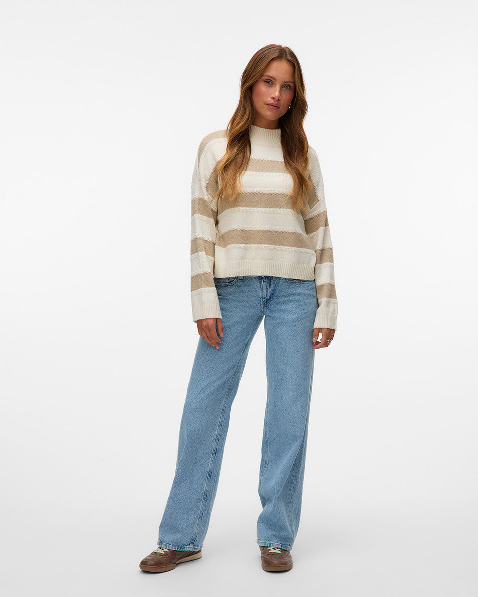 The Inez High Neck Stripe Knit Sweater