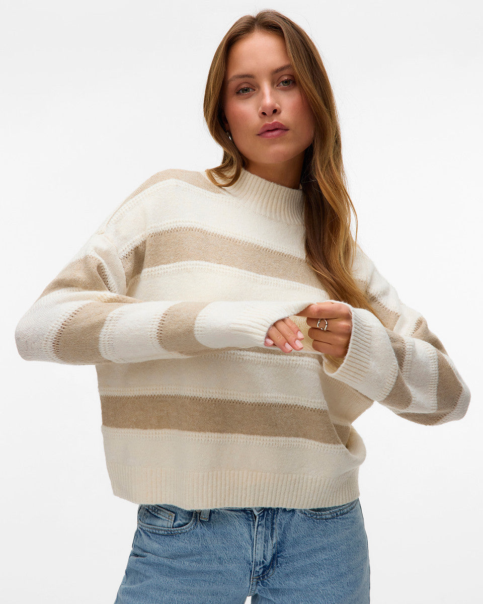 The Inez High Neck Stripe Knit Sweater