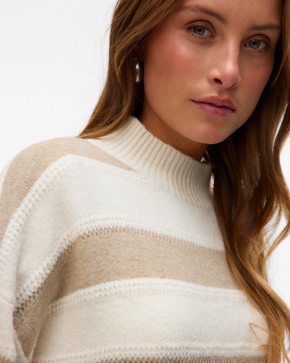 The Inez High Neck Stripe Knit Sweater