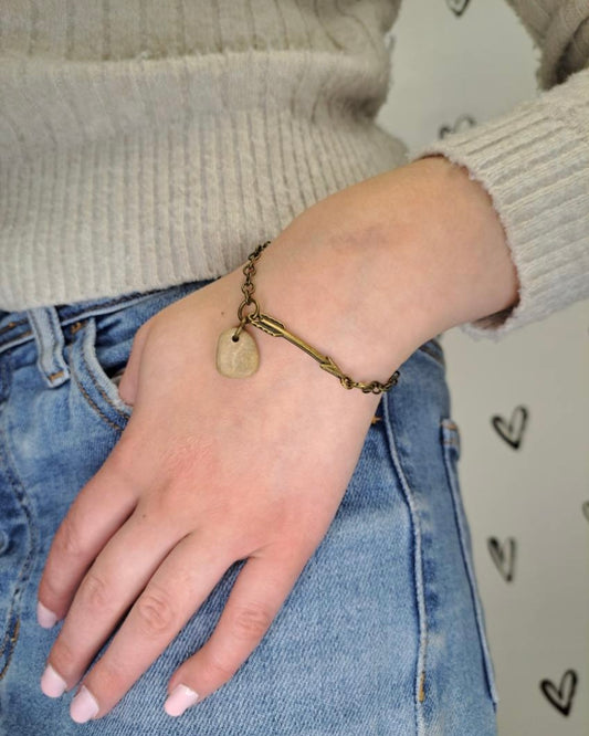 Arrow + Stone Brass Bracelet