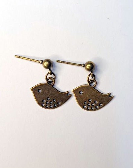 Bird Brass Stud Earrings