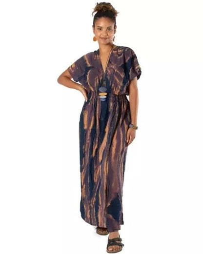 Blue + Gold Tie Dye Bali Maxi Dress