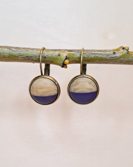 Blue Resin + Wood Cabochon Earrings