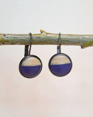 Blue Resin + Wood Cabochon Earrings