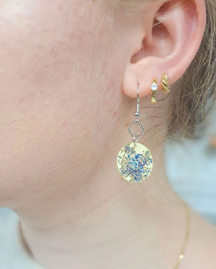 Blue Rose Flower Enamel Earrings