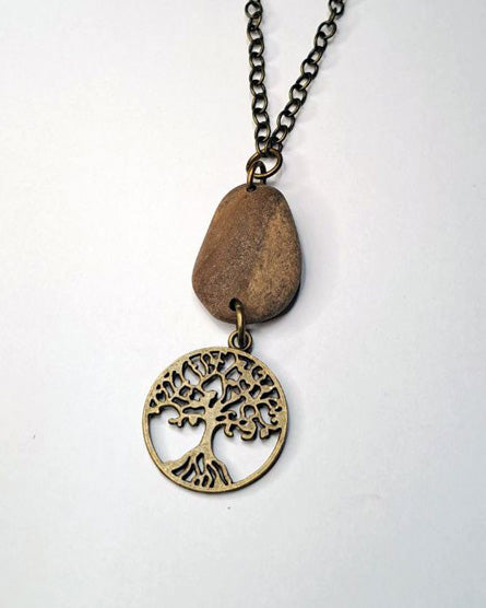 Brass Tree Of Life + Stone Necklace