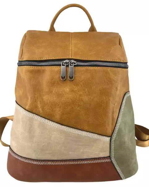 Vegan Leather Patchwork Backpack 🍁 3 COLORS