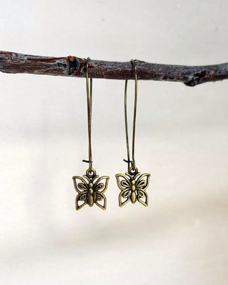 Butterfly Brass Drop Earrings