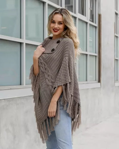 The Cable Knit Poncho with Tassels - 2 COLORS