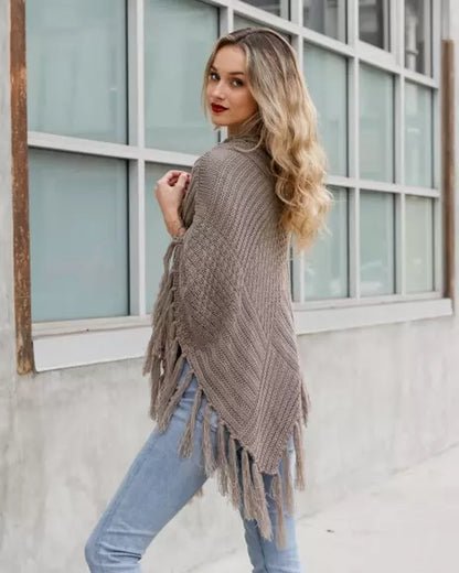 The Cable Knit Poncho with Tassels - 2 COLORS