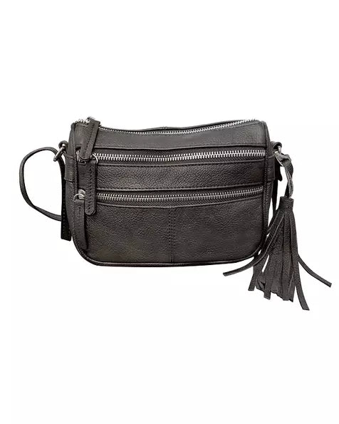 Leather Compact Crossbody Tassel Purse