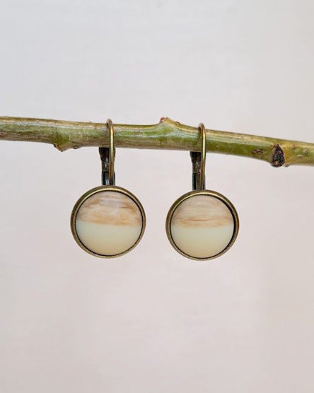 Cream Resin + Wood Cabochon Earrings