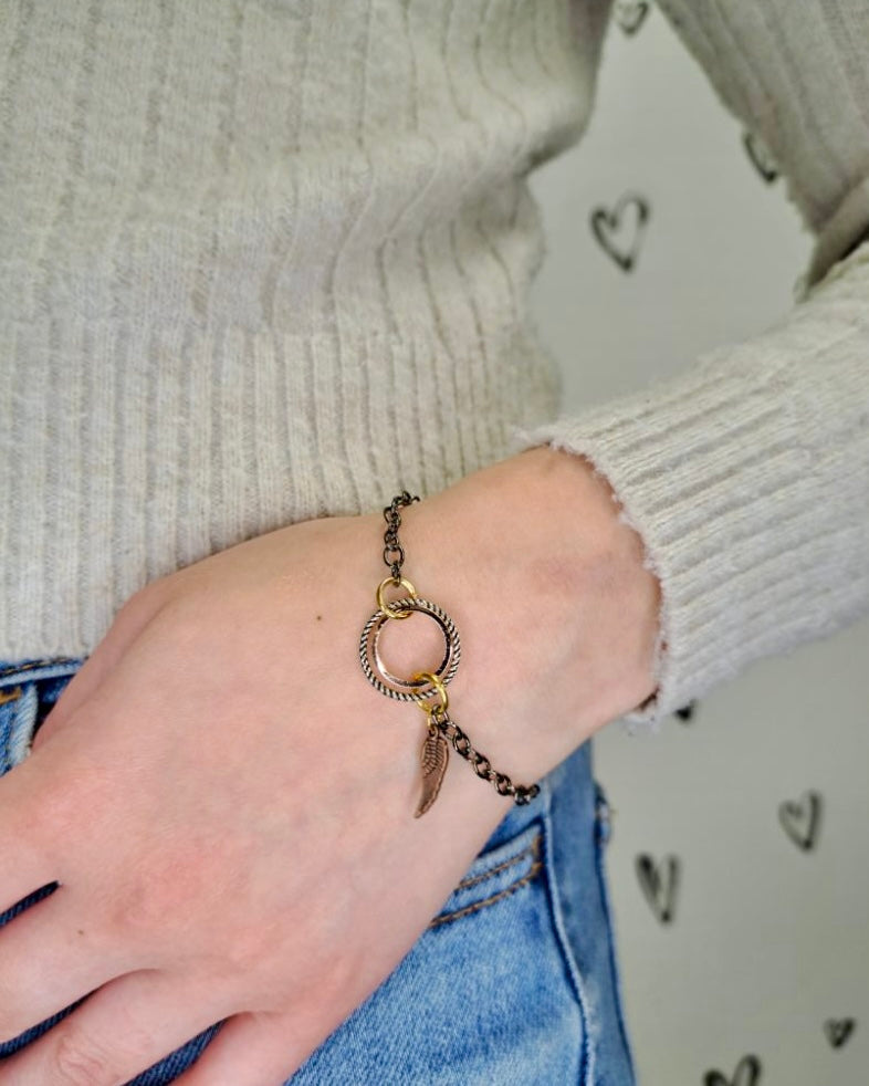 Angel Wing + Circle Mixed Metal Bracelet