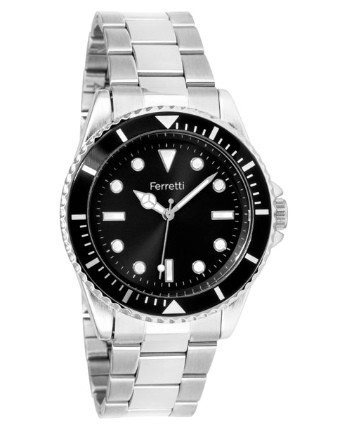 Men's Silver Sunray + Black Face Analog Watch