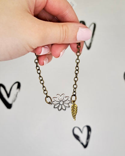 Flower + Tiny Leaf Mixed Metal Bracelet