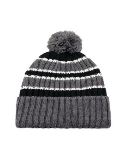 The Knitted Stripe Pompom Toque - 3 COLORS