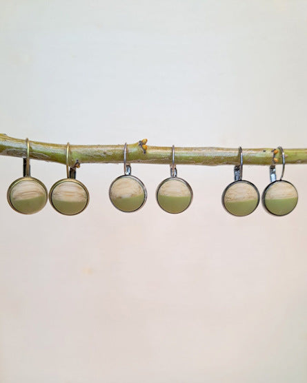 Green Resin + Wood Cabochon Earrings