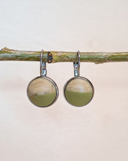 Green Resin + Wood Cabochon Earrings