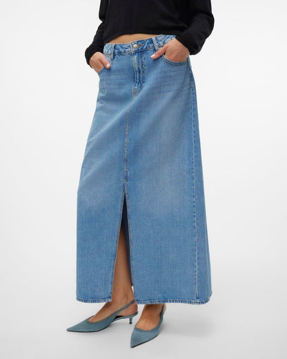 The Hart Slit Long Denim Skirt