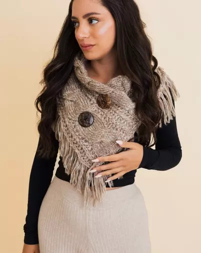 The Button Fringe Shoulder Scarf