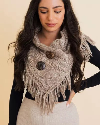 The Button Fringe Shoulder Scarf